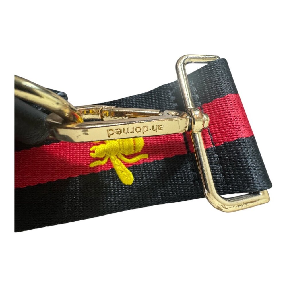 Ahdorned Studded Leather Messenger Bag Embroidered Bee Strap & Gold Hardware - Picture 6 of 9